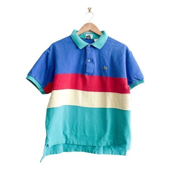 IZOD Lacoste Mens Polo Shirt Short Sleeve Colourblock Blue Red Green Size XL - Picture 1 of 6